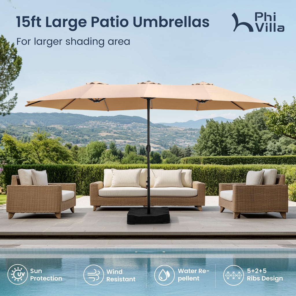 15ft Large Outdoor Patio Umbrella with Base Included