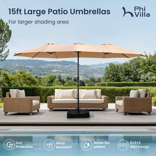 15ft Large Outdoor Patio Umbrella with Base Included