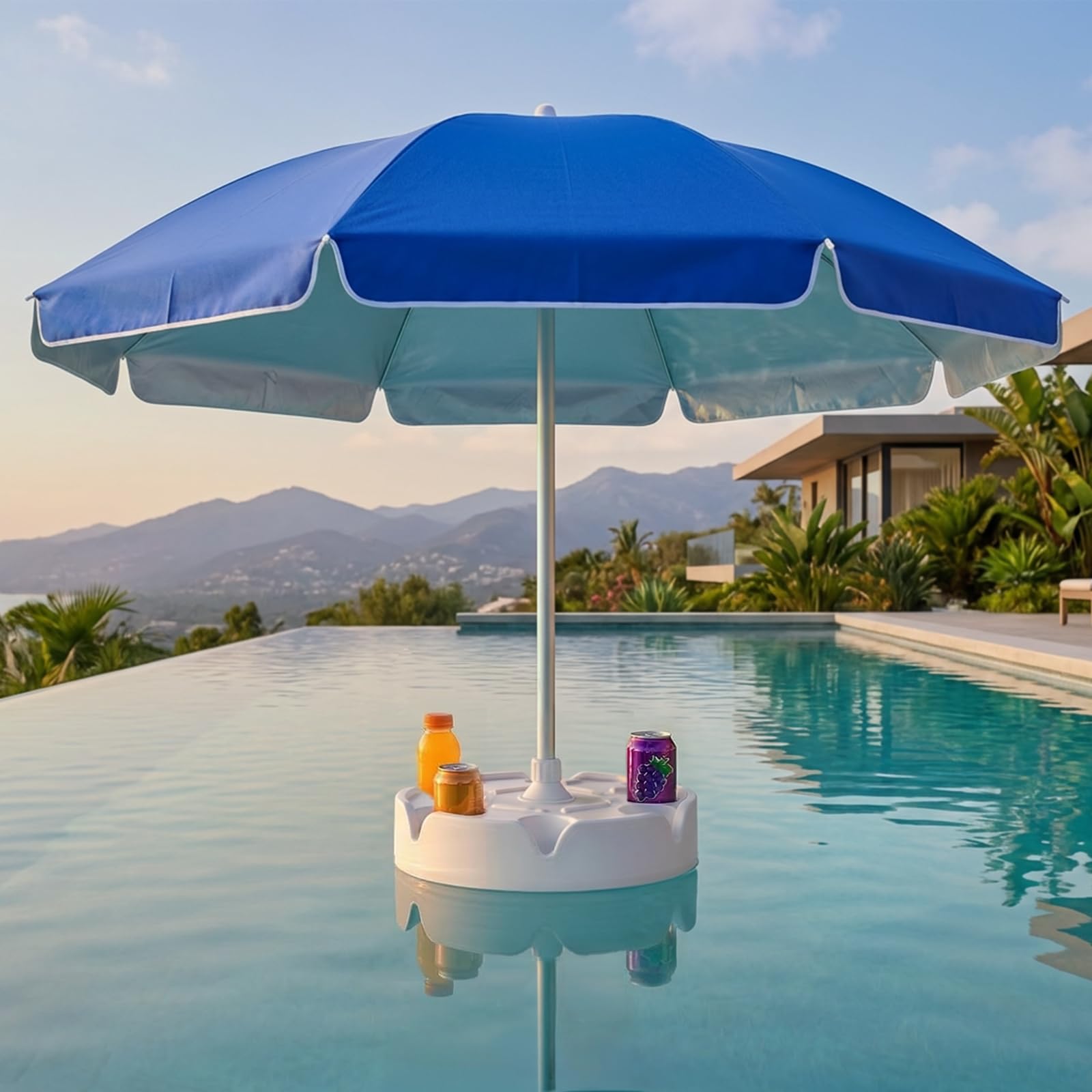 7-Foot Floating Pool Umbrella (Includes Base and Cup Holder) – Portable In-Pool/Poolside Umbrella with Carry Bag