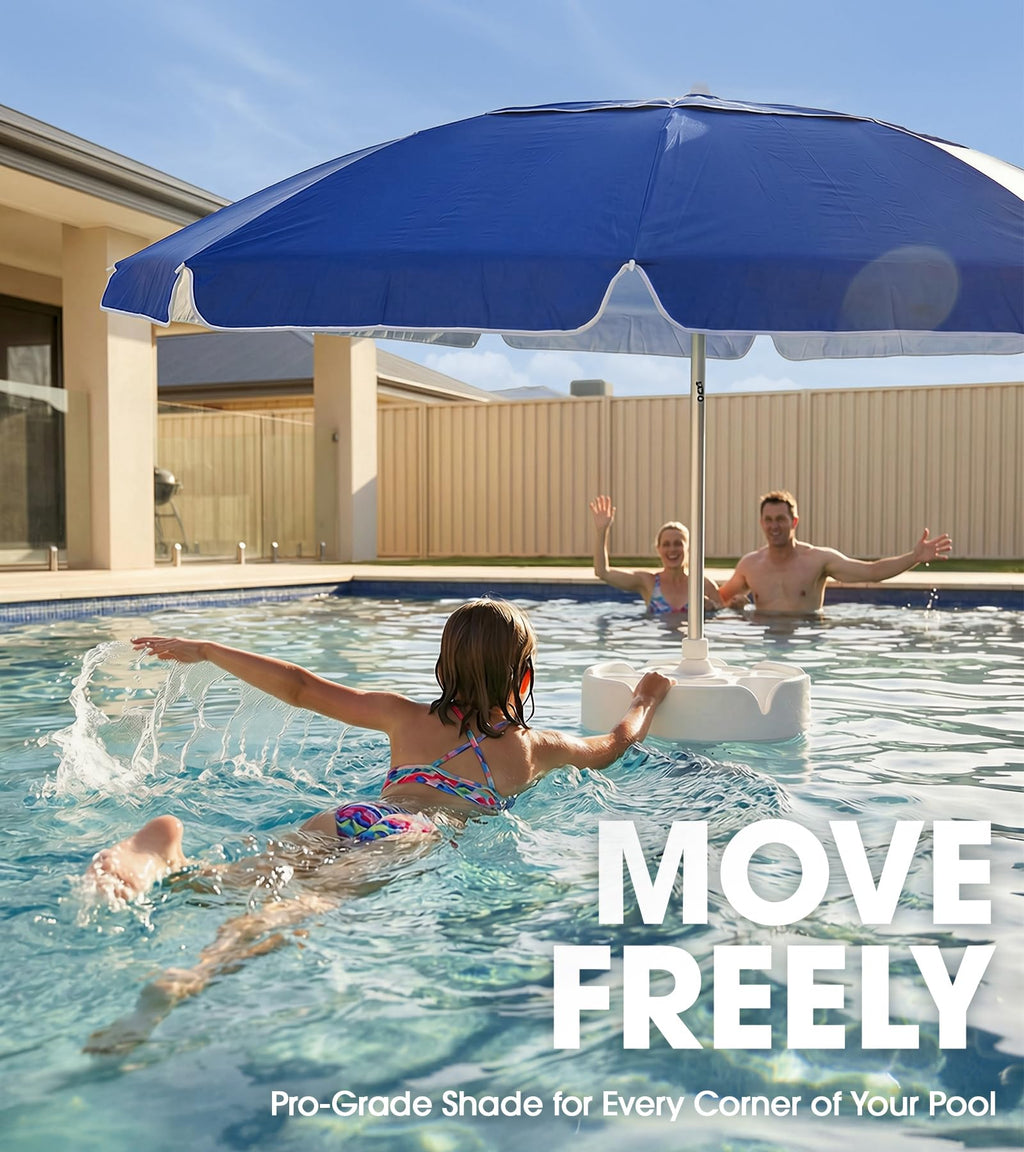 7-Foot Floating Pool Umbrella (Includes Base and Cup Holder) – Portable In-Pool/Poolside Umbrella with Carry Bag