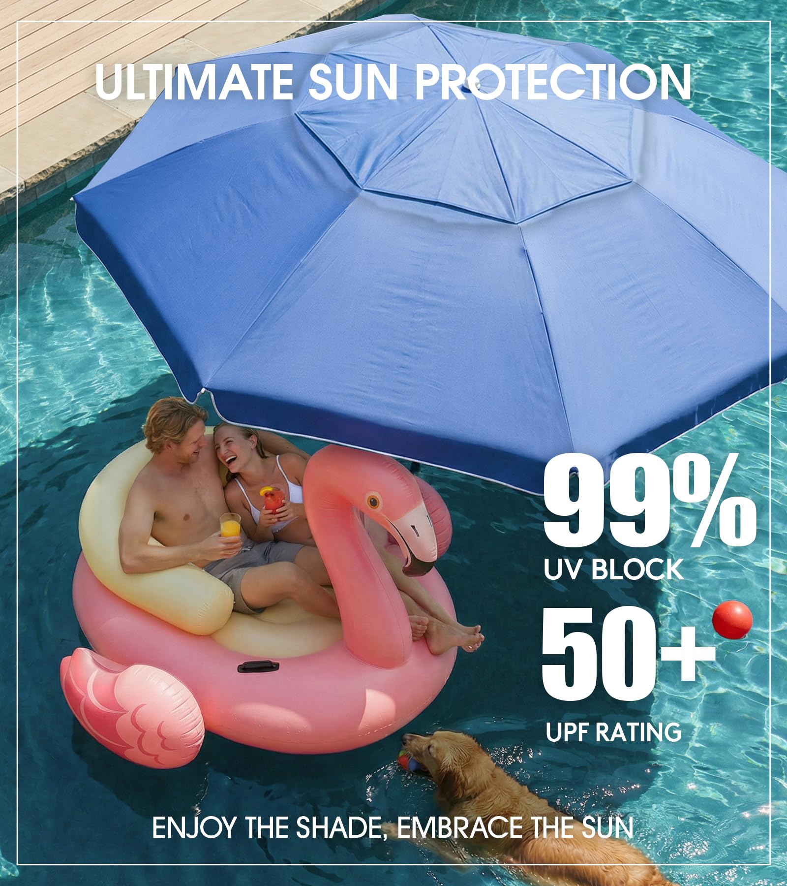 7-Foot Floating Pool Umbrella (Includes Base and Cup Holder) – Portable In-Pool/Poolside Umbrella with Carry Bag