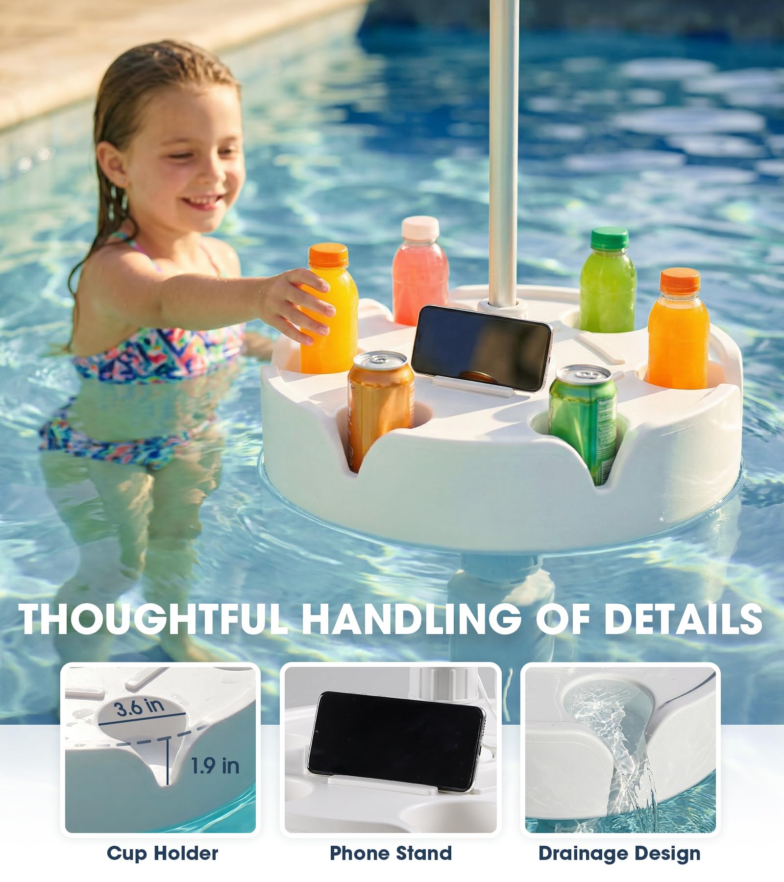 7-Foot Floating Pool Umbrella (Includes Base and Cup Holder) – Portable In-Pool/Poolside Umbrella with Carry Bag