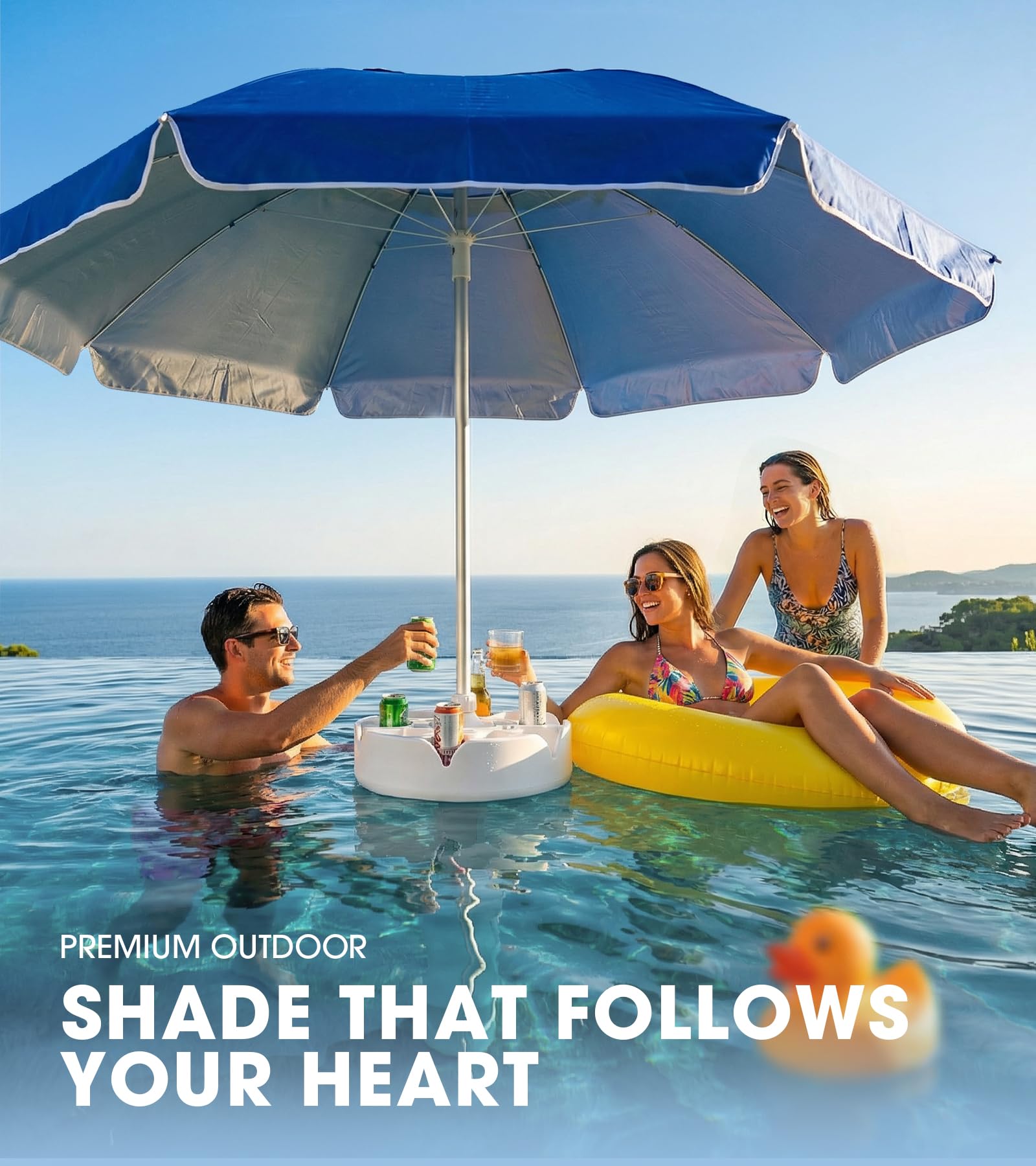 7-Foot Floating Pool Umbrella (Includes Base and Cup Holder) – Portable In-Pool/Poolside Umbrella with Carry Bag