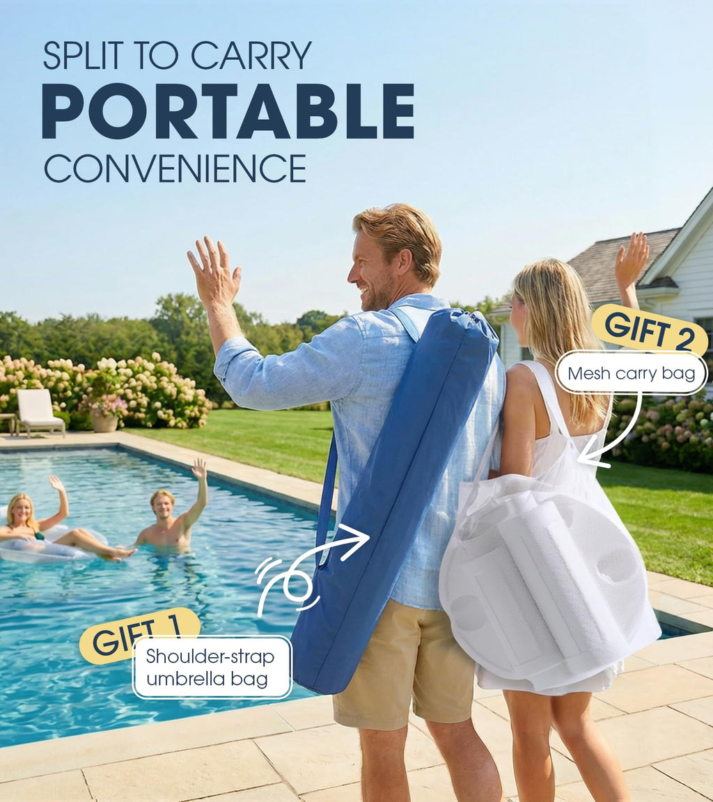 7-Foot Floating Pool Umbrella (Includes Base and Cup Holder) – Portable In-Pool/Poolside Umbrella with Carry Bag